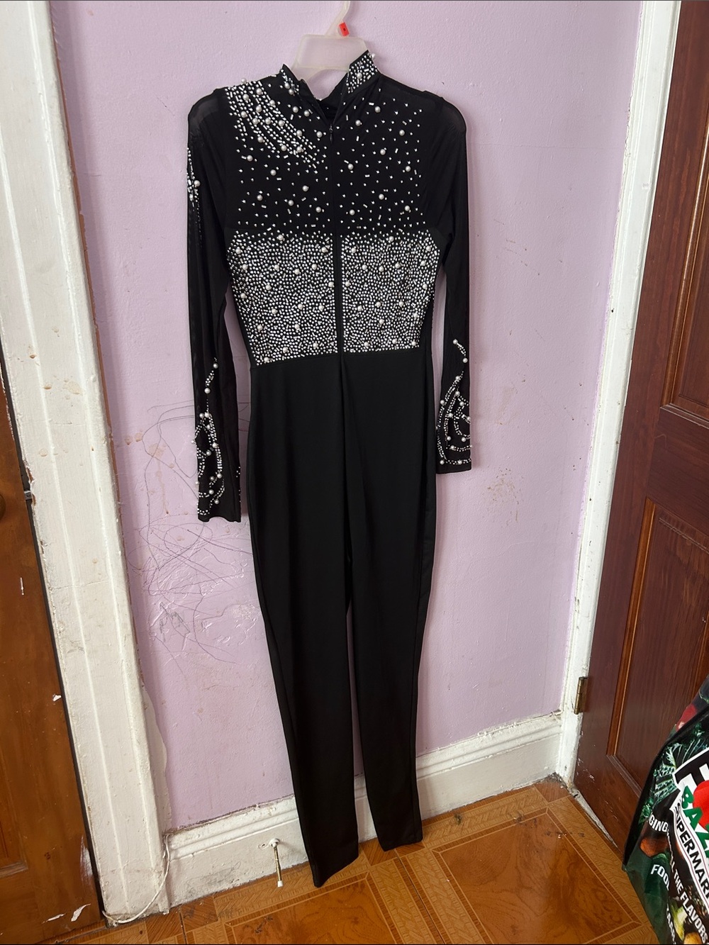 SHEIN Black Sequin Long-Sleeve Jumpsuit - Picture 3 of 6
